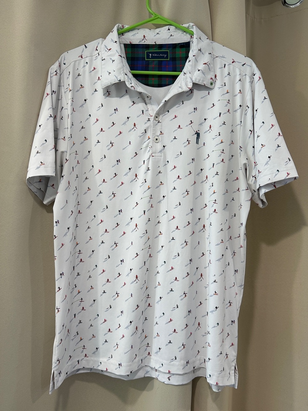 William Murray Golf Polo featuring an all-over skiing and winter sports pattern
